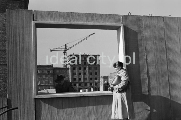 Display of building panels used for the construction of residential buildings in Nowa Huta, Stalowe Estate. In the foreground: elements of bearing walls with rough openings. 1950s. 

Photo by Wiktor Pental/idealcity.pl