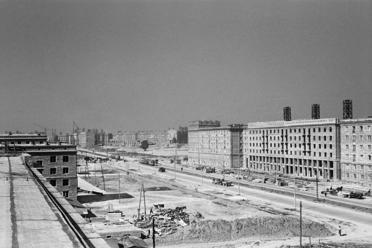 Panoramic view from above on the construction of residential estates.