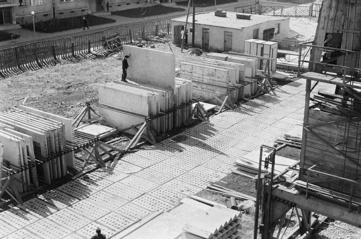 View from above on the composition of prefabricated panels.