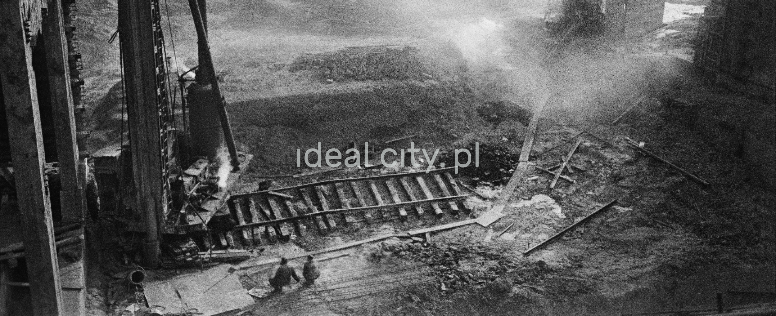 Top shot of broken railway tracks, chaos all around