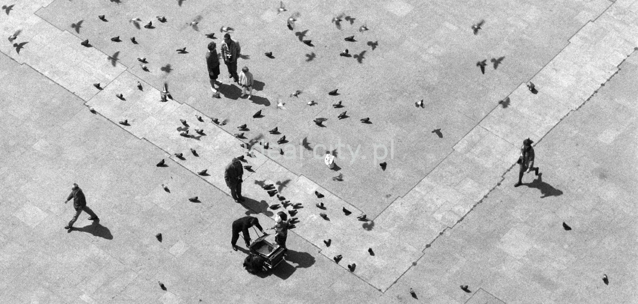 View from height to pedestrian traffic on the city square.