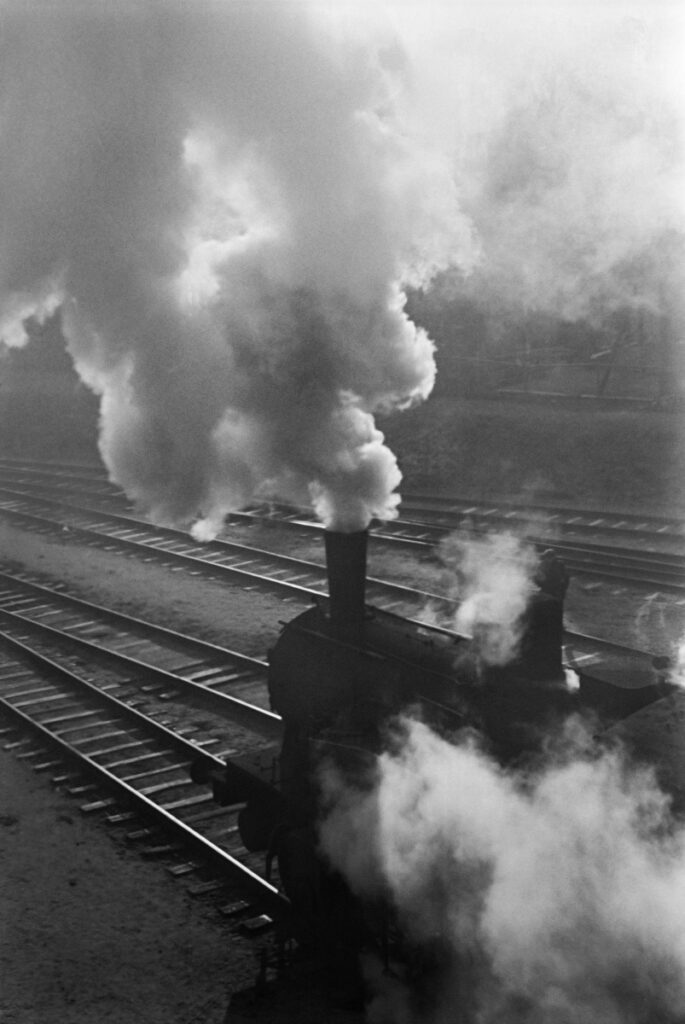 Top view of steam locomotive.