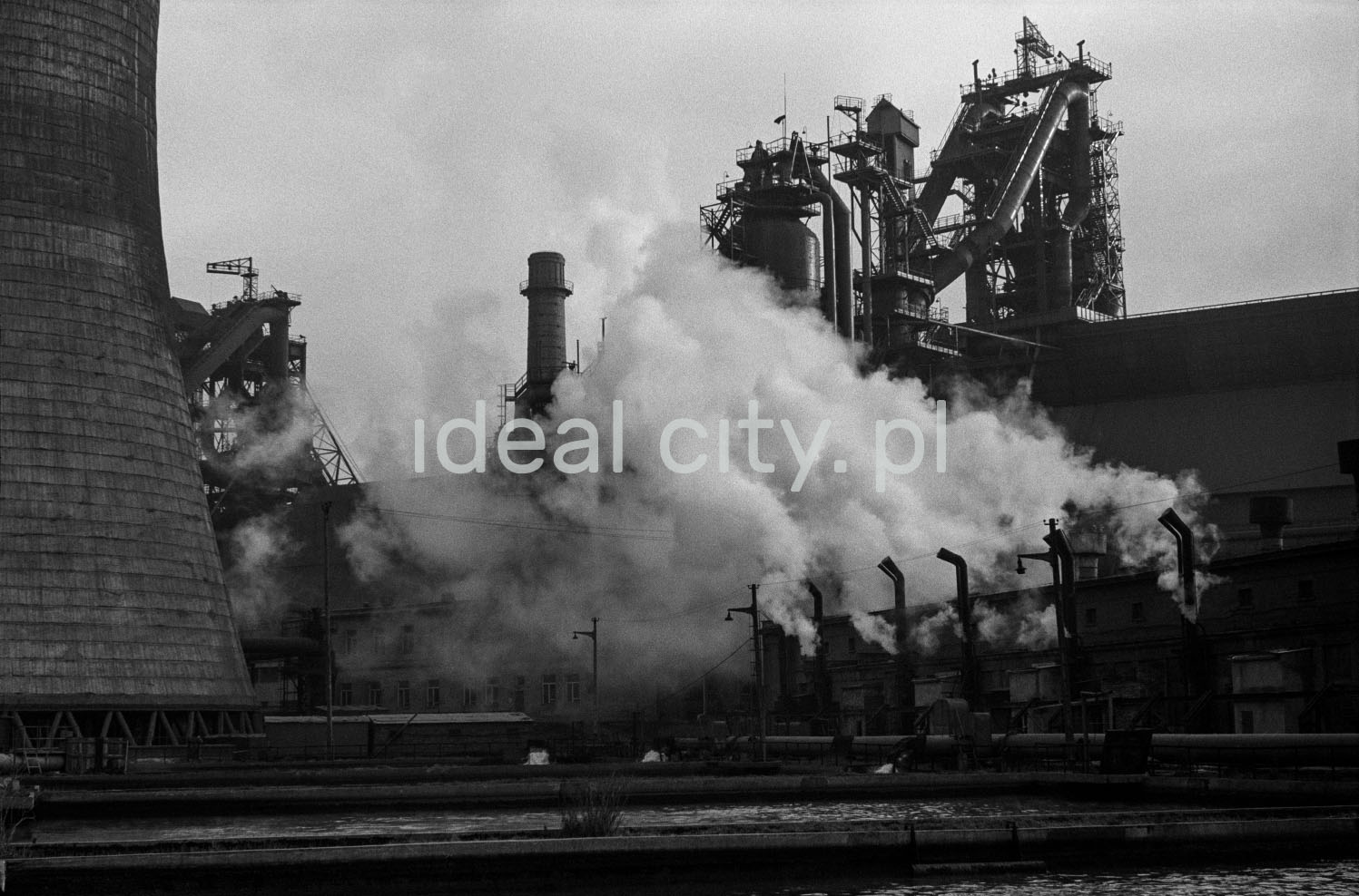 View of the massive infrastructure of the combine.