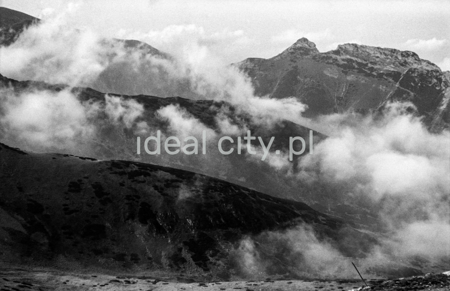 Panoramic view of the "smoking" peaks of the Tatra Mountains.