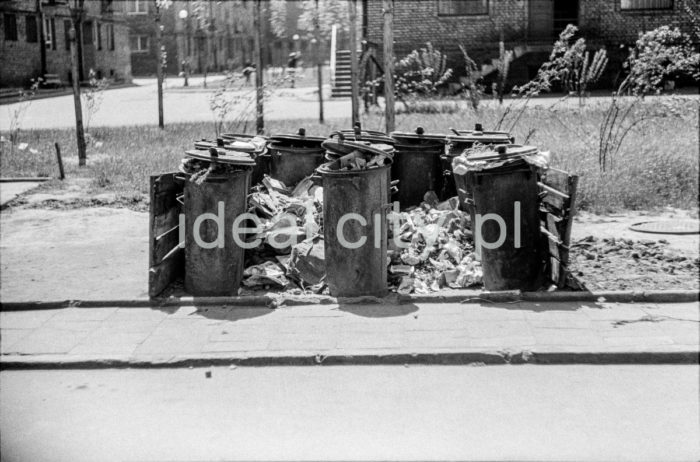 Waste bins on a Nowa Huta estate. 1950s.

Śmietnik na jednym z nowohuckich osiedli, lata 50. XXw.

Photo by Wiktor Pental/idealcity.pl

