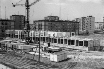 Construction of residential buildings, the first built of panels in the Domino 60 technology on the Centrum D Estate, designed by Stefan Golonka, on the A-33 (Hutnicze) Estate. 1950s.

Budowa domów mieszkalnych, pierwszych w systemie wielkopłytowym, w technologii Domino 60 na osiedlu Centrum D, proj. Stefan Golonka, na osiedlu A-33 (Hutnicze), lata 50. XX w.

Photo by Henryk Makarewicz/idealcity.pl

