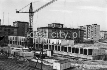 Construction of residential buildings, the first built of panels in the Domino 60 technology on the Centrum D Estate, designed by Stefan Golonka, on the A-33 (Hutnicze) Estate. 1950s.

Budowa domów mieszkalnych, pierwszych w systemie wielkopłytowym, w technologii Domino 60 na osiedlu Centrum D, proj. Stefan Golonka, na osiedlu A-33 (Hutnicze), lata 50. XX w.

Photo by Henryk Makarewicz/idealcity.pl

