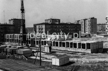 Construction of residential buildings, the first built of panels in the Domino 60 technology on the Centrum D Estate, designed by Stefan Golonka, on the A-33 (Hutnicze) Estate. 1950s.

Budowa domów mieszkalnych, pierwszych w systemie wielkopłytowym, w technologii Domino 60 na osiedlu Centrum D, proj. Stefan Golonka, na osiedlu A-33 (Hutnicze), lata 50. XX w.

Photo by Henryk Makarewicz/idealcity.pl

