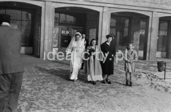 Młodożeńcy przed zakładem fotograficznym na Osiedlu Szkolnym, lata 50. XXw.

fot. Wiktor Pental/idealcity.pl
