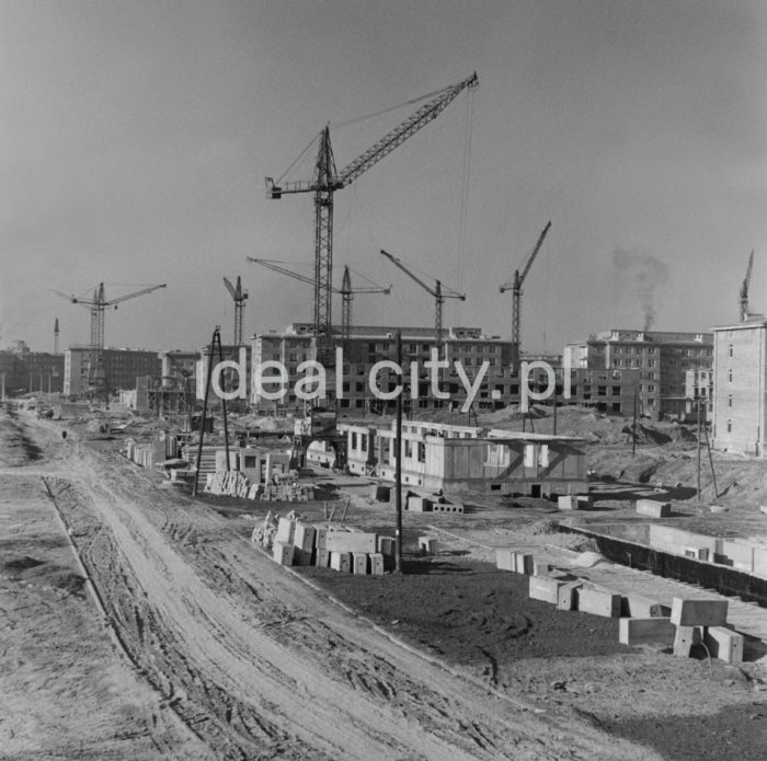 Constructing residential buildings, the first to be constructed in the concrete panel system on the A-33 estate (Hutnicze), laying a first floor panel. 1950s.

Budowa domów mieszkalnych, pierwszych w systemie wielkopłytowym na osiedlu A-33 (Hutnicze), montaż płyty na pierwszej kondygnacji, lata 50.

Photo by Wiktor Pental/idealcity.pl


