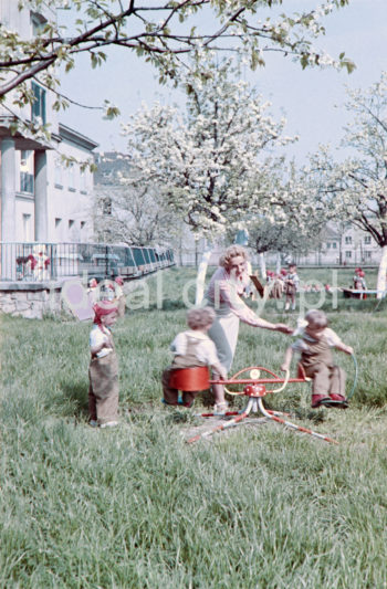 W żłobku na Osiedlu Willowym. Fotografia barwna. Lata 50. XXw.

fot. Wiktor Pental/idealcity.pl
