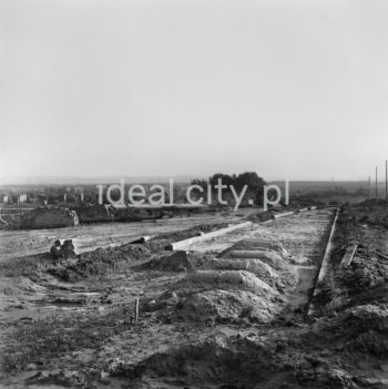 Budowa drogi na jednym ze skrajnych osiedli nowohuckich. W tle widoczna panorama kombinatu i części miasta. Lata 50. XXw.

fot. Wiktor Pental/idealcity.pl


